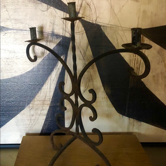 Rustic Wrought Iron Candleabra 23' H X 20 1/2 W - Picture 4 of 5